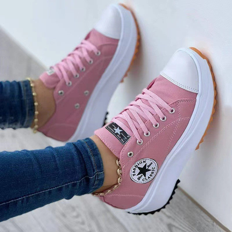 Round-Toe Canvas Platform Shoes