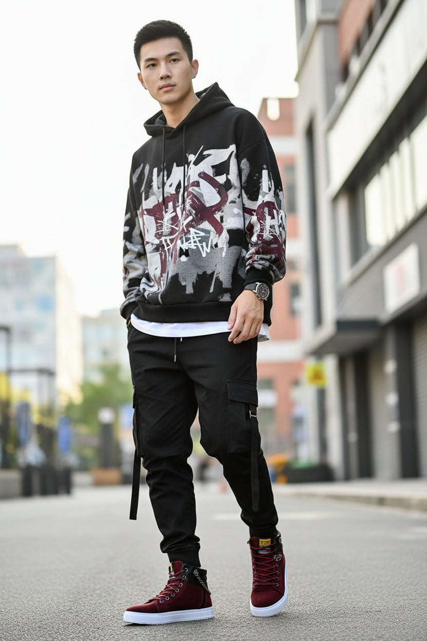 Men's High-Top Casual Canvas Sneakers, trendy boutique streetwear shoe.