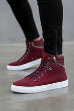 Men's High-Top Casual Canvas Sneakers, trendy boutique streetwear shoe.