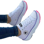 Round-Toe Canvas Platform Shoes