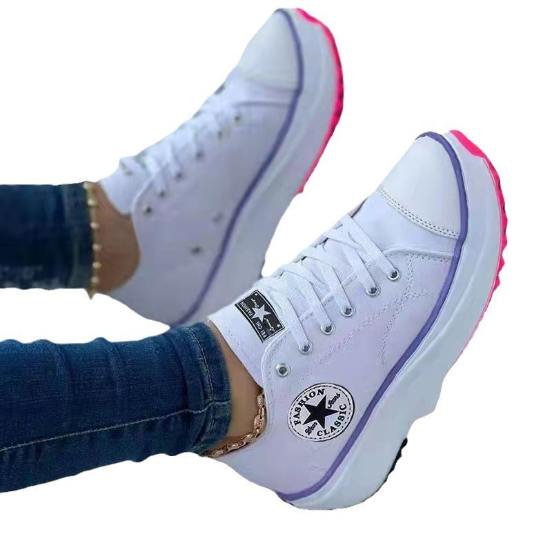 Round-Toe Canvas Platform Shoes