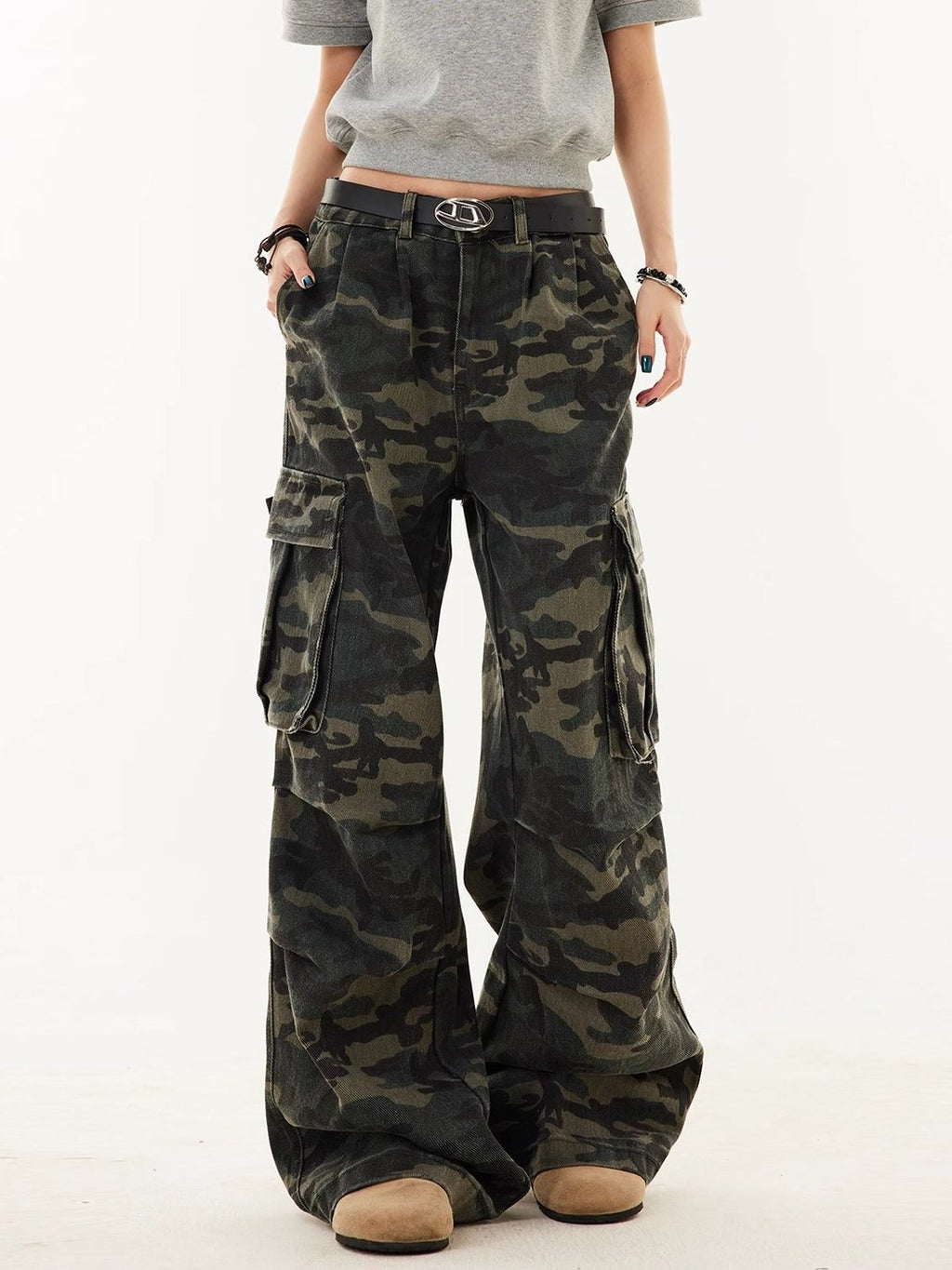 Plus Size Camouflage Straight-Leg Work Pants