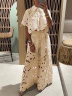 Open-necked sweater, wide-leg pants set