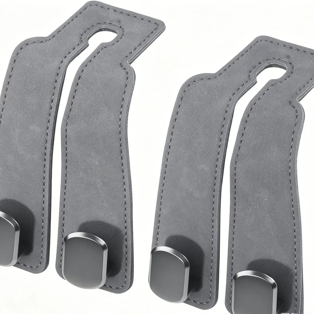 Car Seat Headrest Hooks - 2 Pack Universal Car Purse Hook, Leather Car Bag Purse Holder with Double Metal Hooks for Handbags, Grocery Bags, Bottles, Phones
