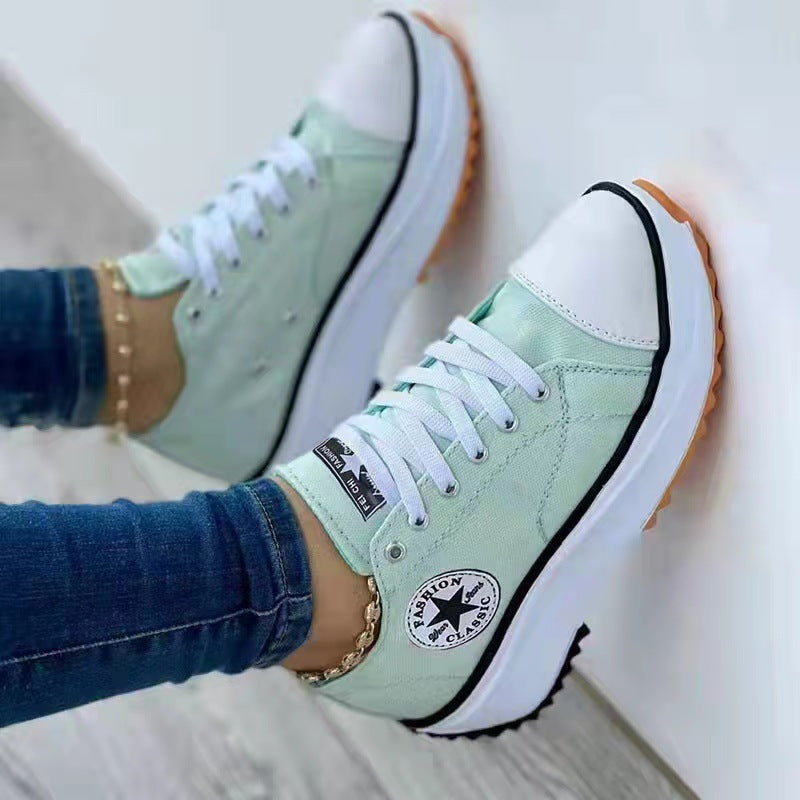 Round-Toe Canvas Platform Shoes