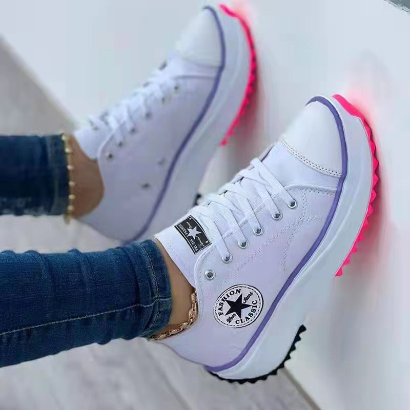 Round-Toe Canvas Platform Shoes