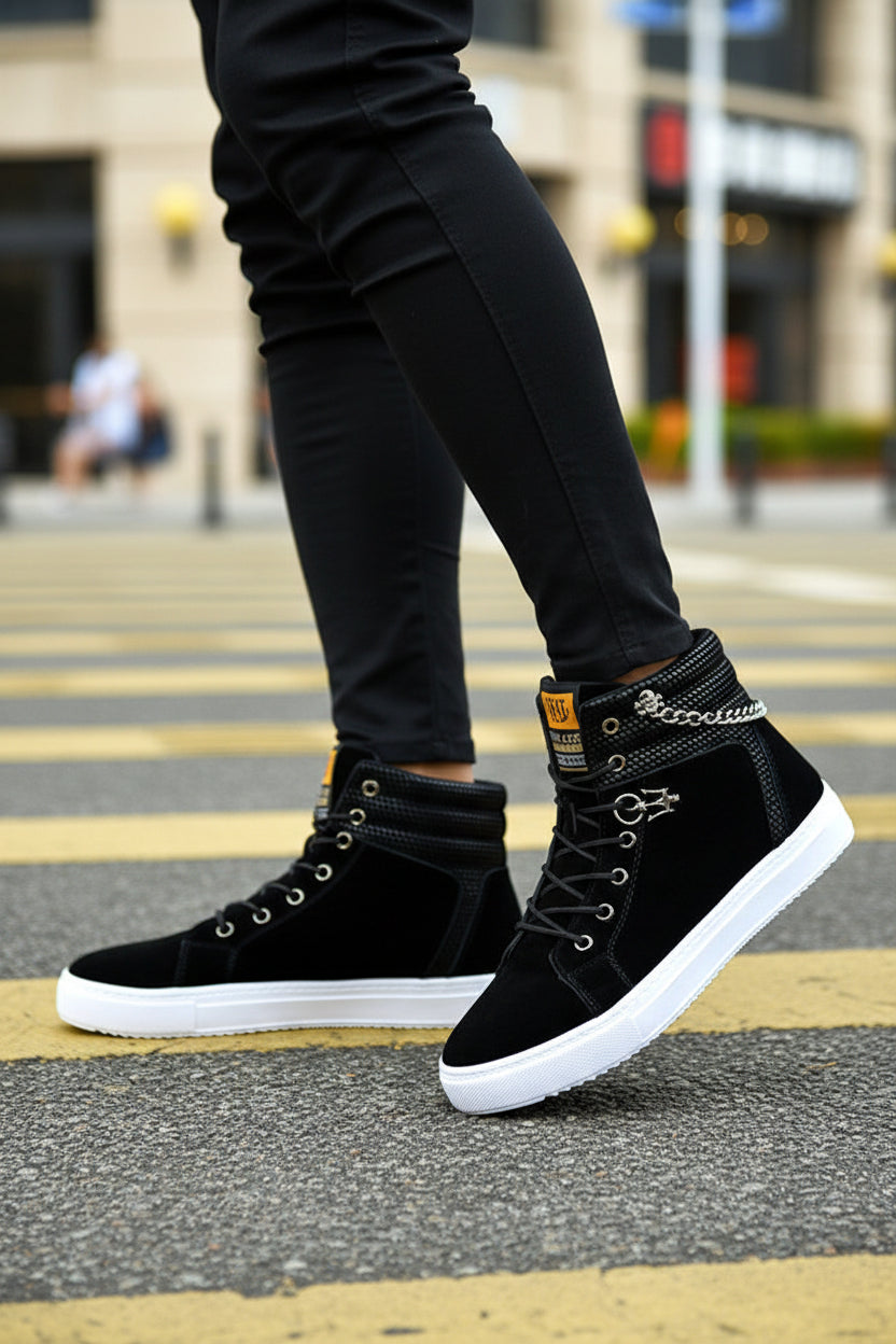 Men's High-Top Casual Canvas Sneakers, trendy boutique streetwear shoe.