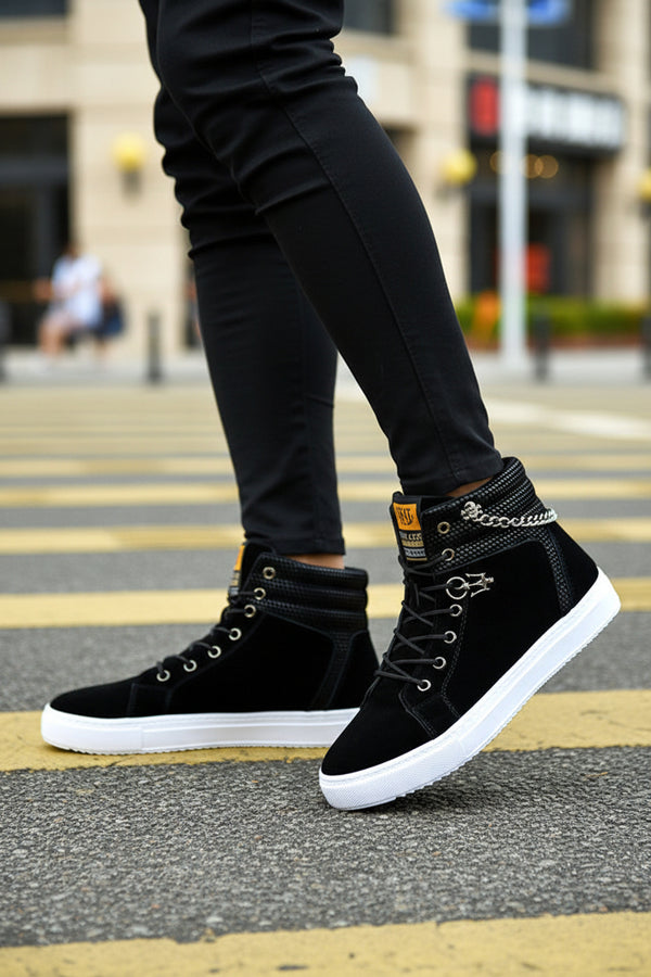 Men's High-Top Casual Canvas Sneakers, trendy boutique streetwear shoe.