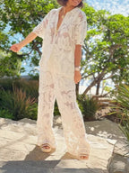 Lapel Hollow Loose Co-ord Top & Pants Set