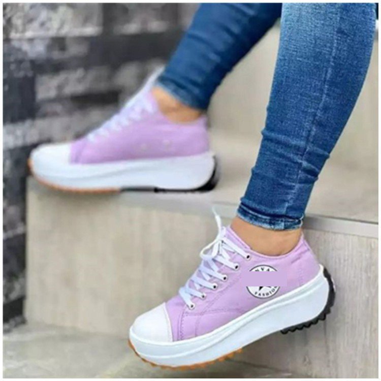 Round-Toe Canvas Platform Shoes