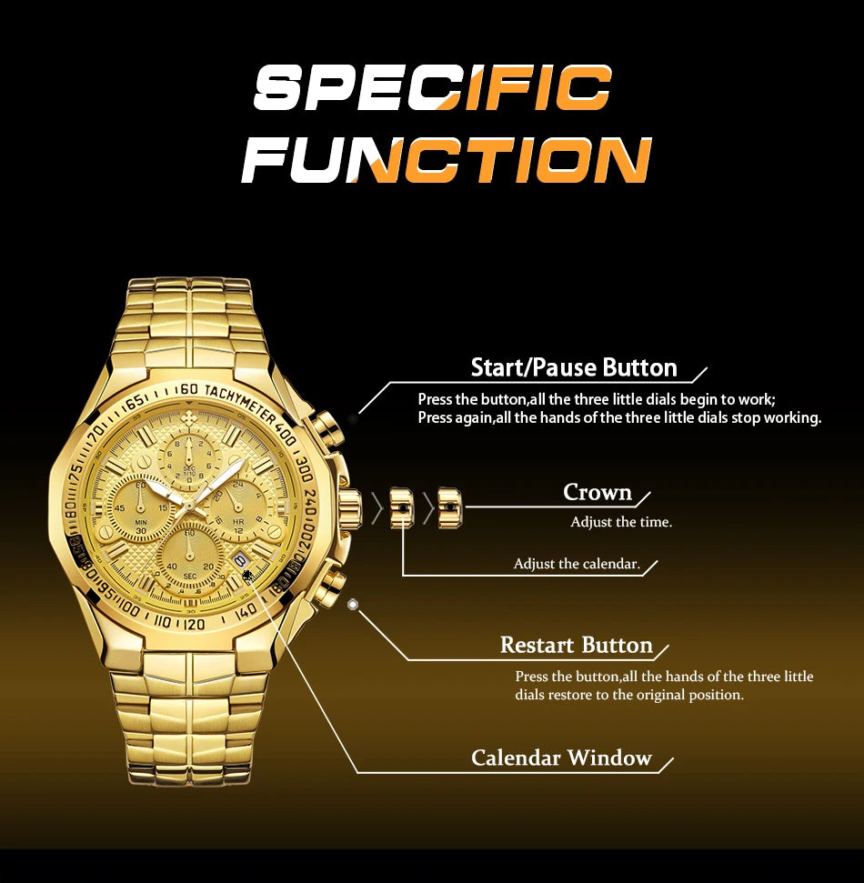 WWOOR Men's Gold Chronograph Luxury Wristwatch