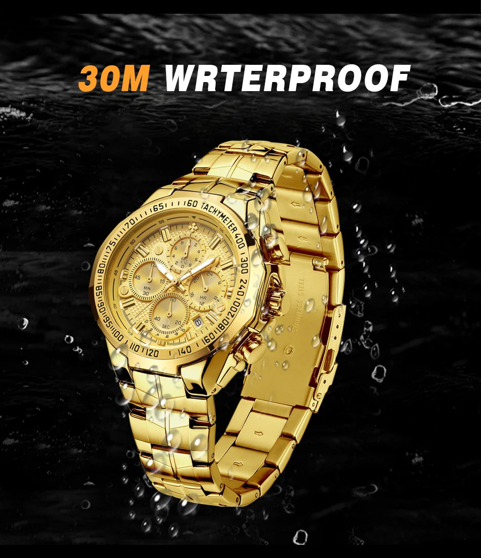 WWOOR Men's Gold Chronograph Luxury Wristwatch
