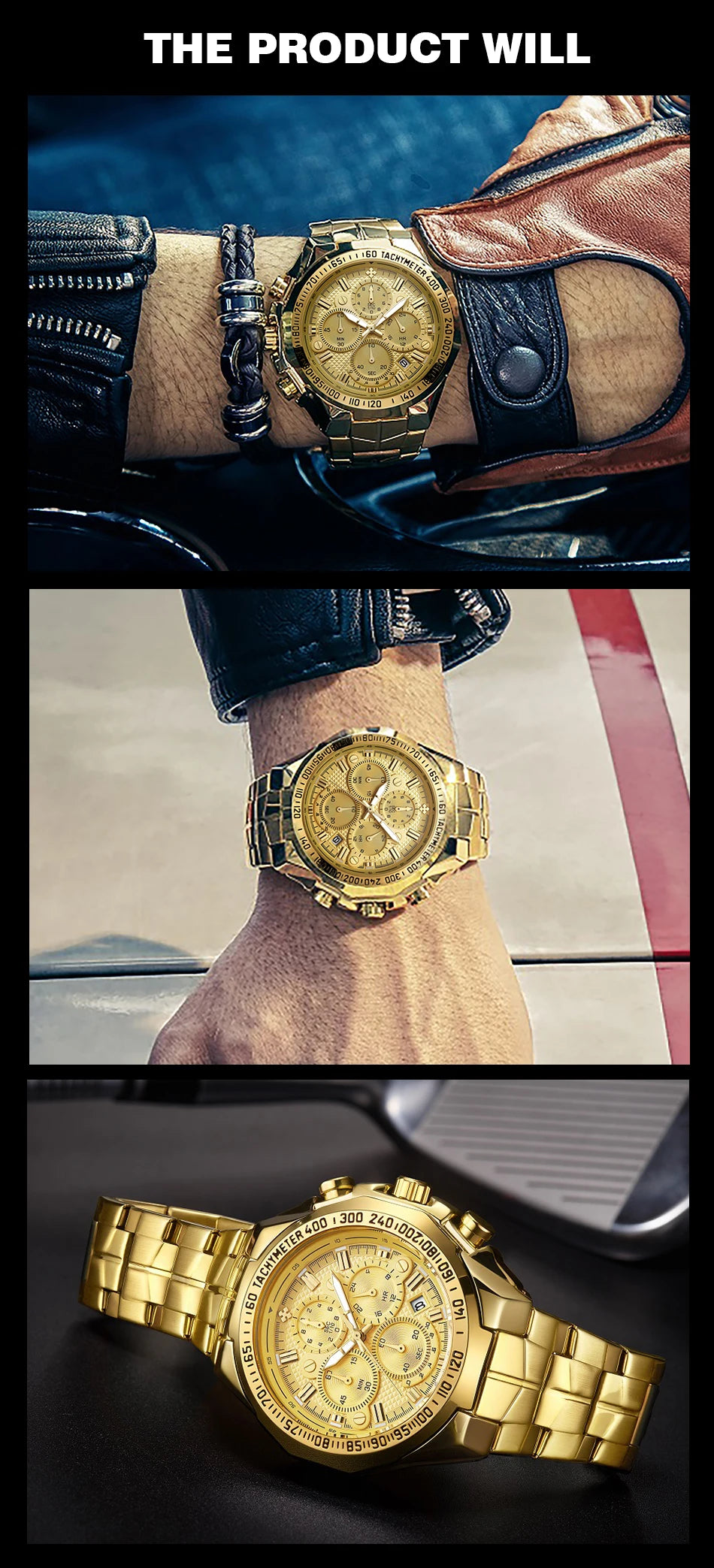 WWOOR Men's Gold Chronograph Luxury Wristwatch