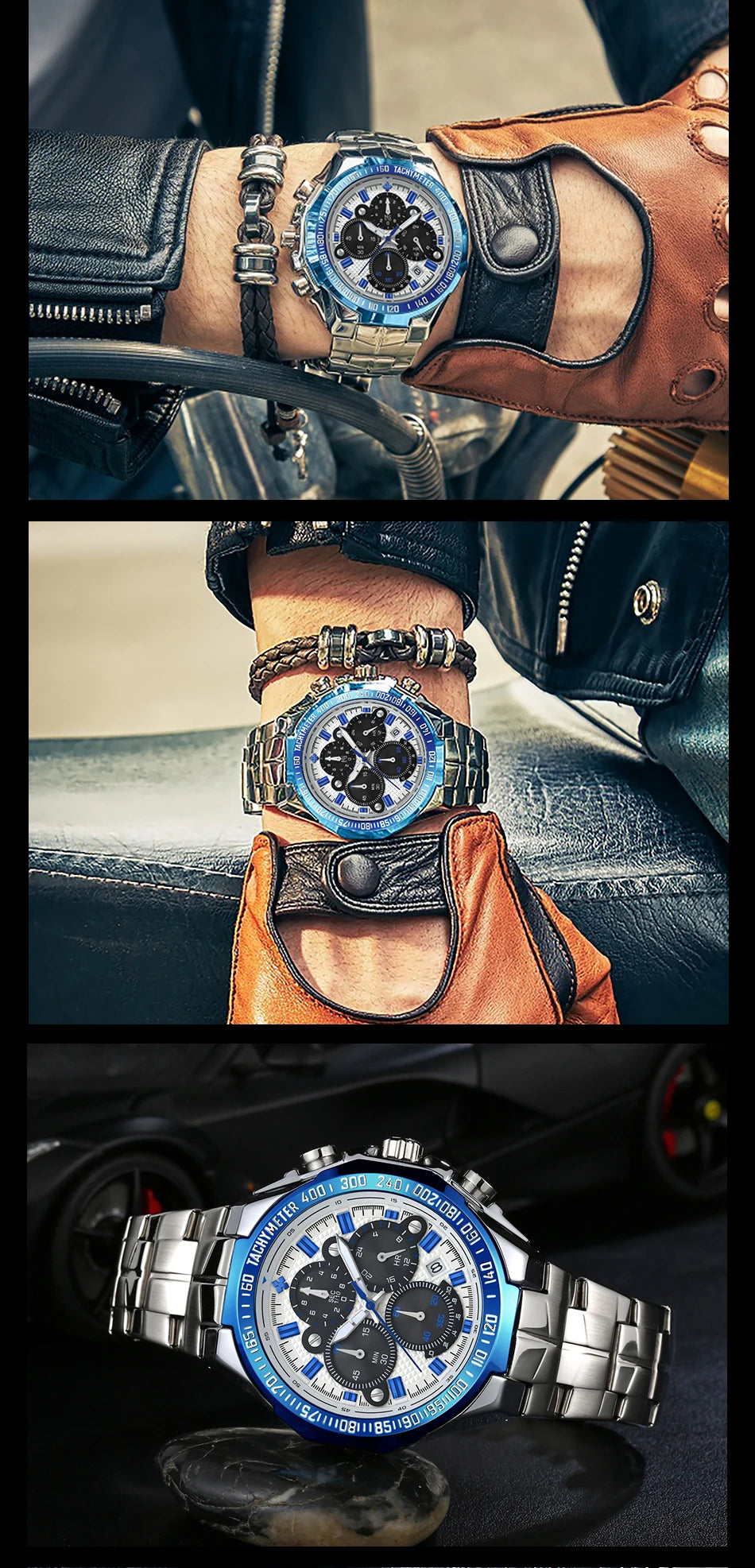 WWOOR Men's Gold Chronograph Luxury Wristwatch