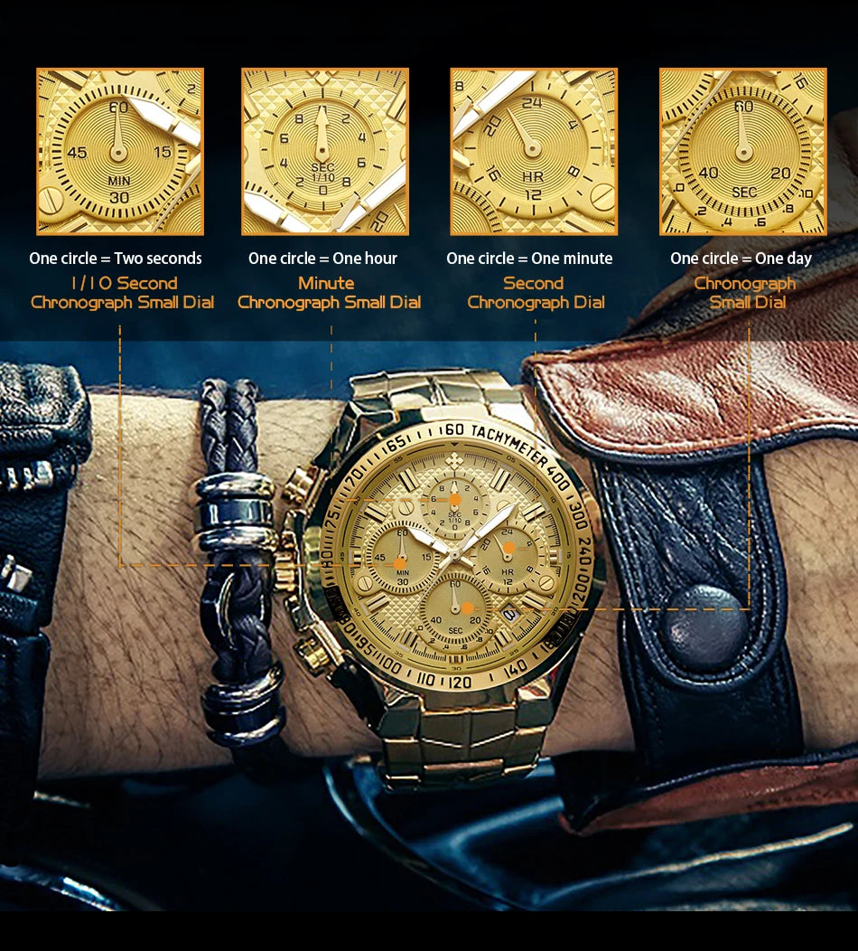 WWOOR Men's Gold Chronograph Luxury Wristwatch