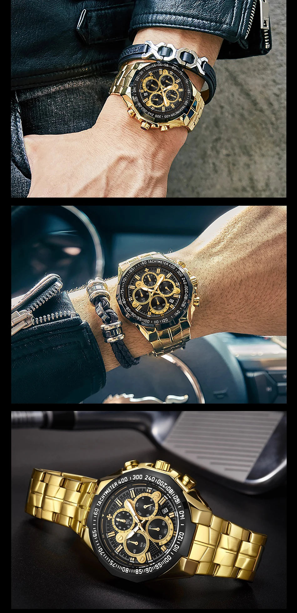 WWOOR Men's Gold Chronograph Luxury Wristwatch
