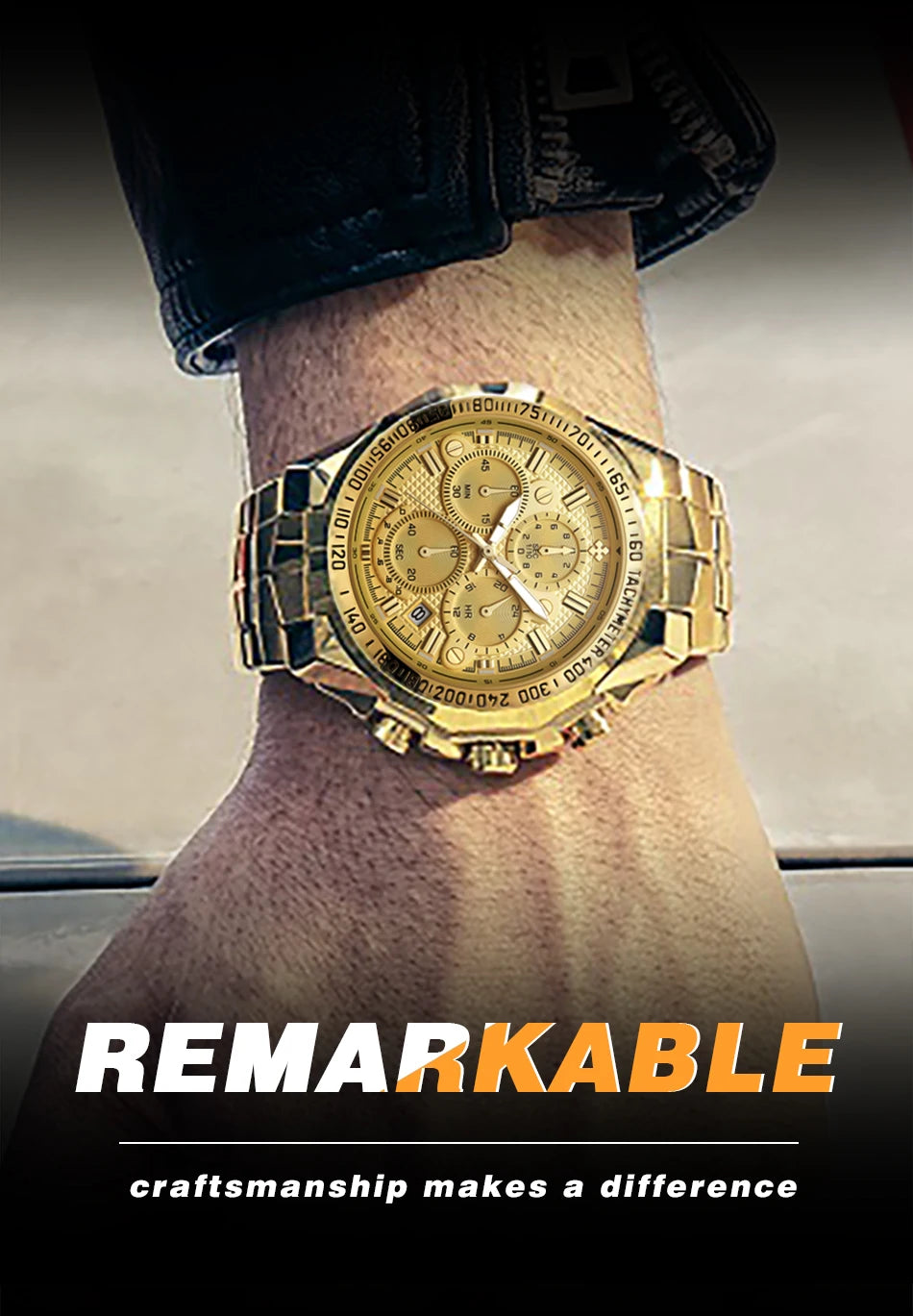 WWOOR Men's Gold Chronograph Luxury Wristwatch