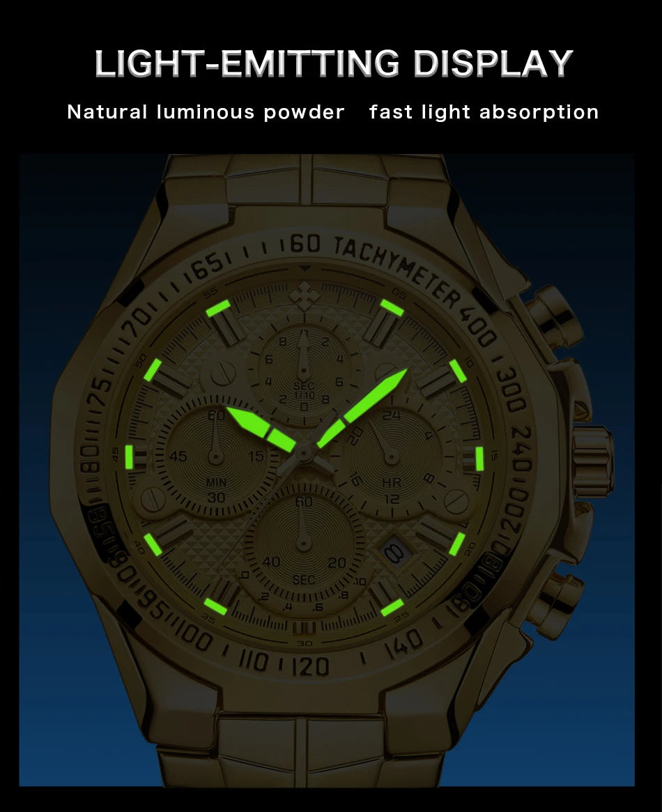 WWOOR Men's Gold Chronograph Luxury Wristwatch