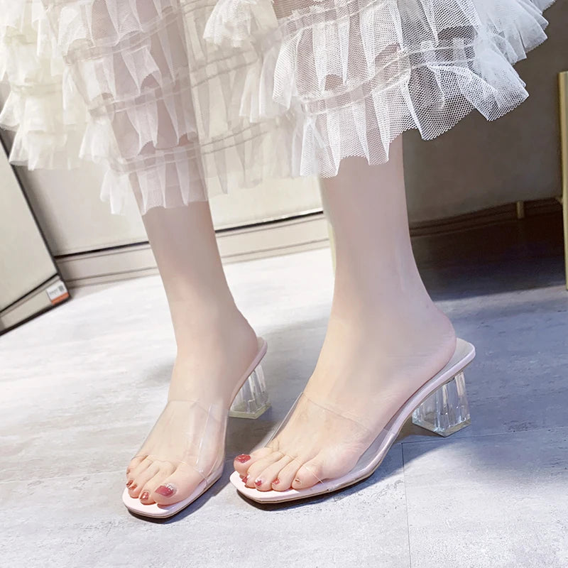 Crystal Clear Transparent Heel Slides — Size 42