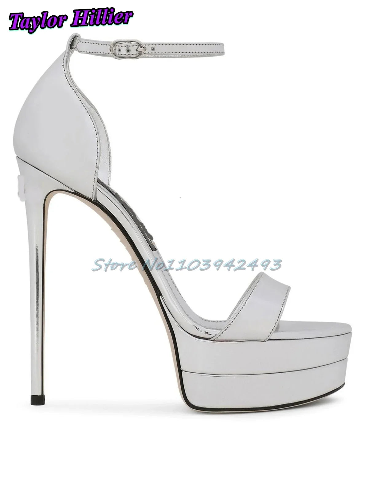 Metallic Silver Platform Heeled Sandals
