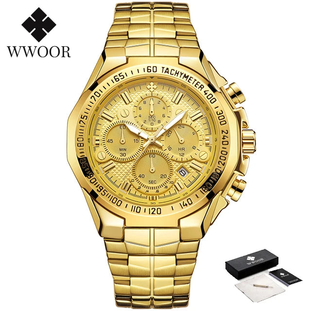 WWOOR Men's Gold Chronograph Luxury Wristwatch