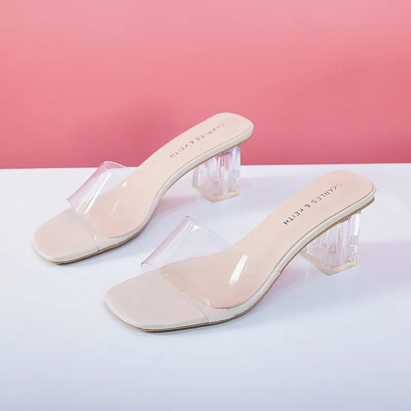 Crystal Clear Transparent Heel Slides — Size 42