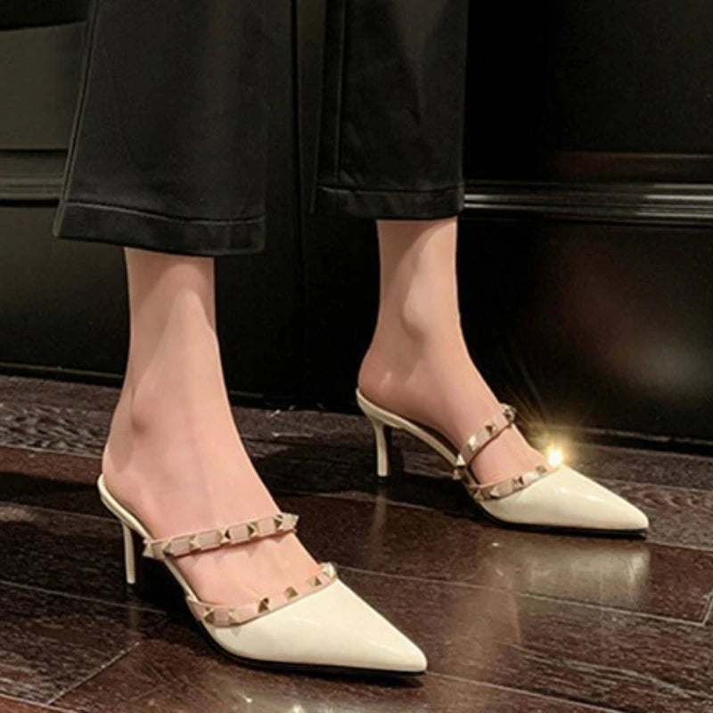 Studded Pointed-Toe Stiletto Party Mules