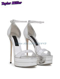 Metallic Silver Platform Heeled Sandals