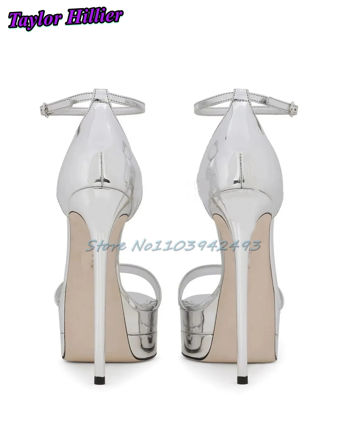 Metallic Silver Platform Heeled Sandals