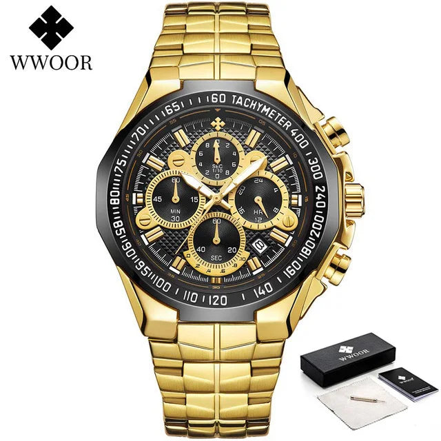 WWOOR Men's Gold Chronograph Luxury Wristwatch