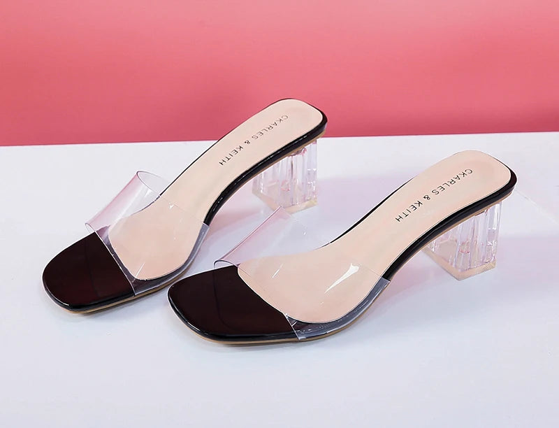 Crystal Clear Transparent Heel Slides — Size 42