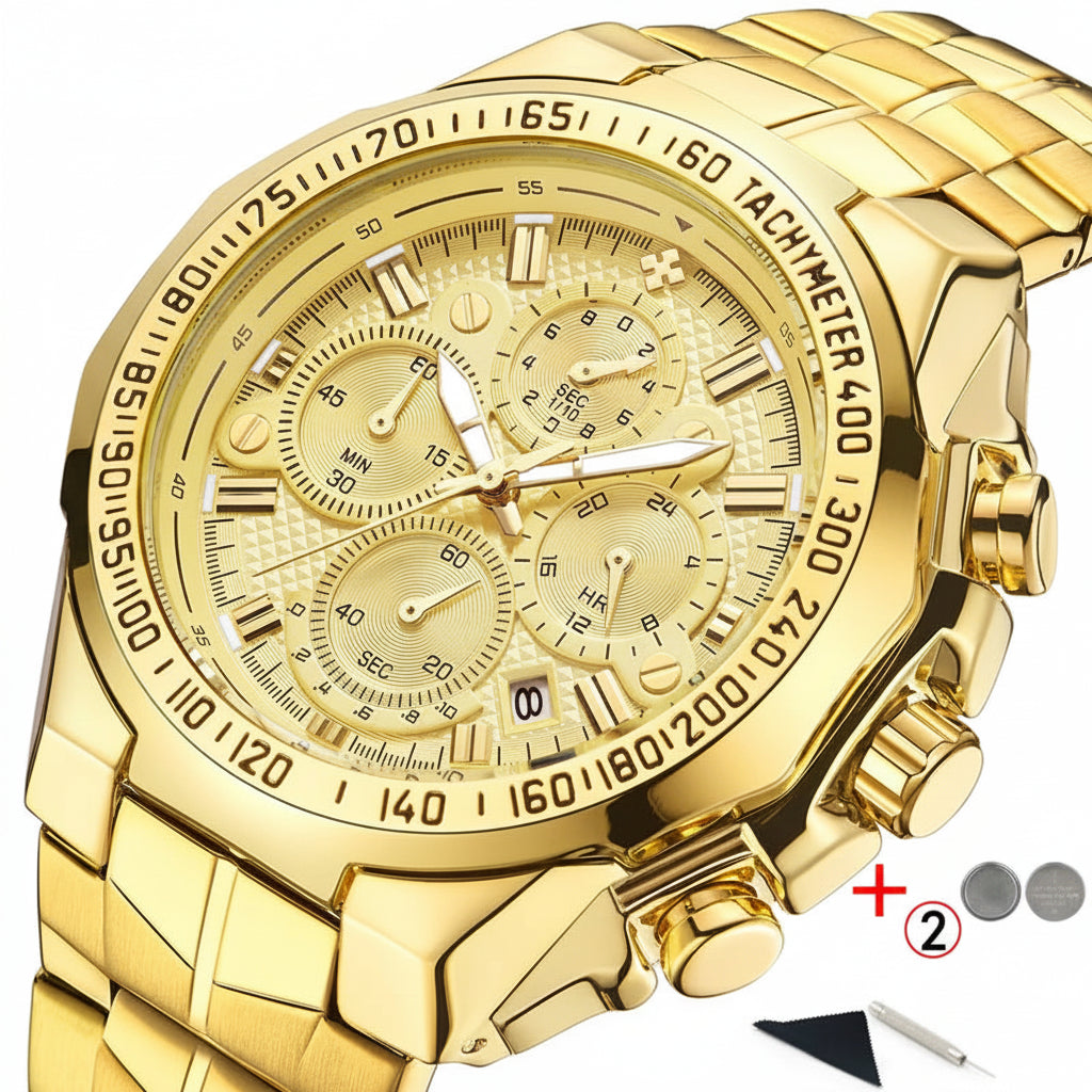 WWOOR Men's Gold Chronograph Luxury Wristwatch