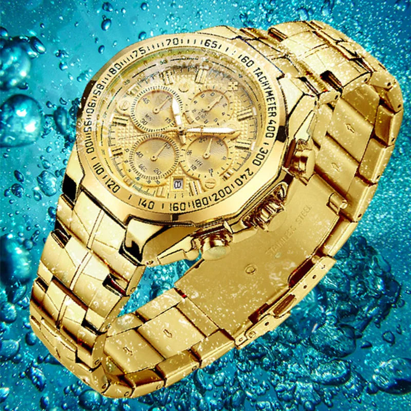 WWOOR Men's Gold Chronograph Luxury Wristwatch