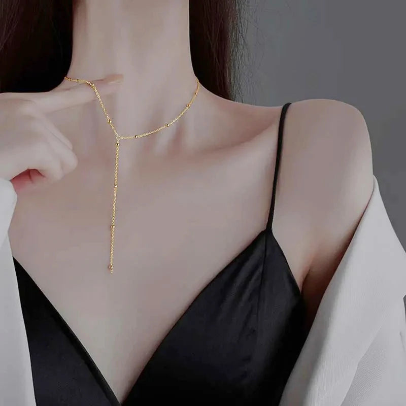 Gold Double-Layer Tassel Choker Necklace