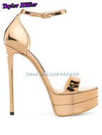 Metallic Silver Platform Heeled Sandals