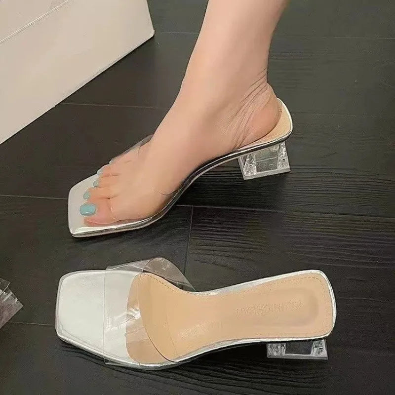 Crystal Clear Transparent Heel Mules