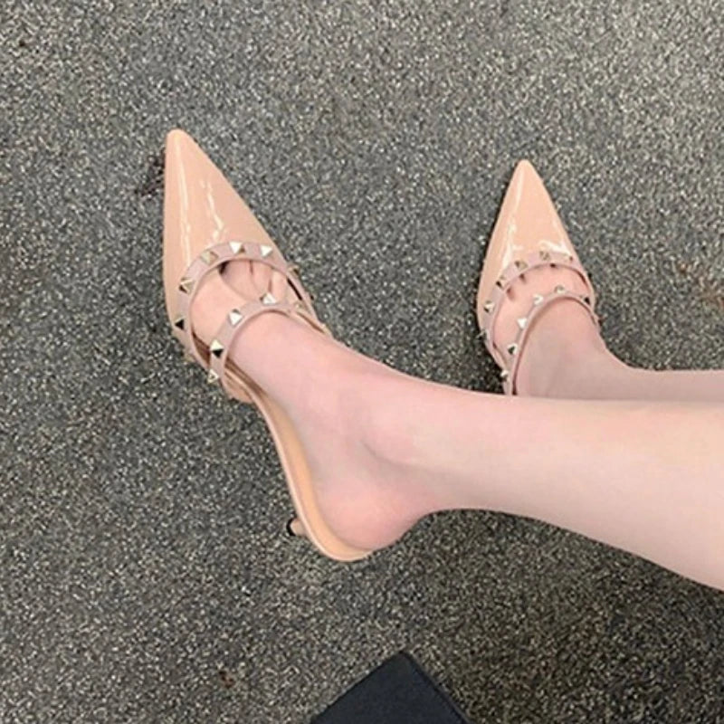 Studded Pointed-Toe Stiletto Party Mules