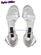 Metallic Silver Platform Heeled Sandals