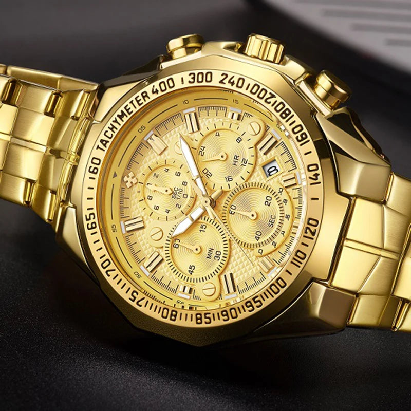 WWOOR Men's Gold Chronograph Luxury Wristwatch