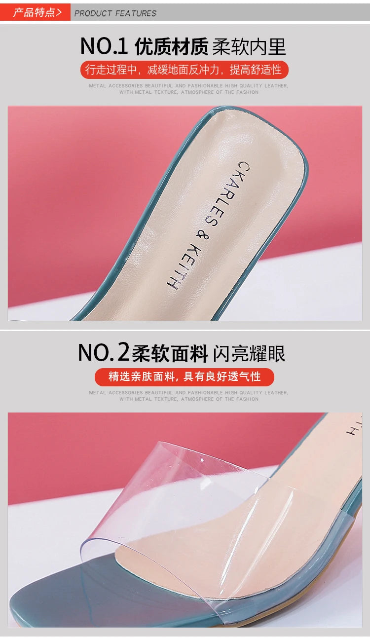 Crystal Clear Transparent Heel Slides — Size 42