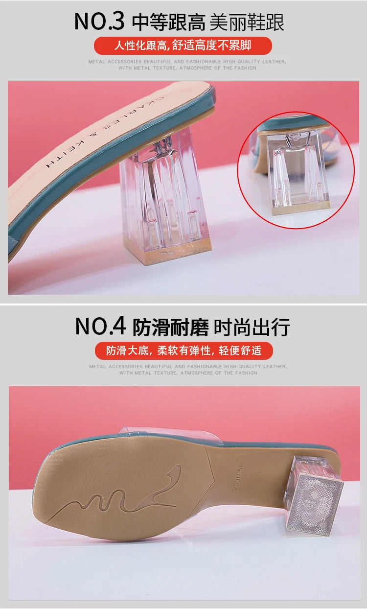 Crystal Clear Transparent Heel Slides — Size 42