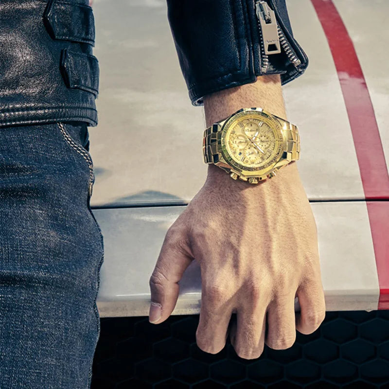 WWOOR Men's Gold Chronograph Luxury Wristwatch