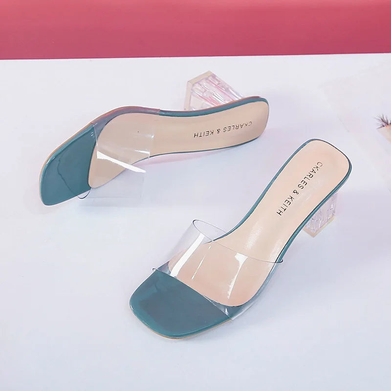 Crystal Clear Transparent Heel Slides — Size 42