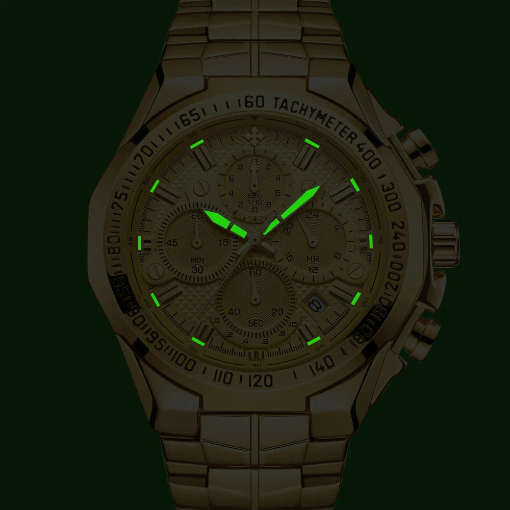 WWOOR Men's Gold Chronograph Luxury Wristwatch