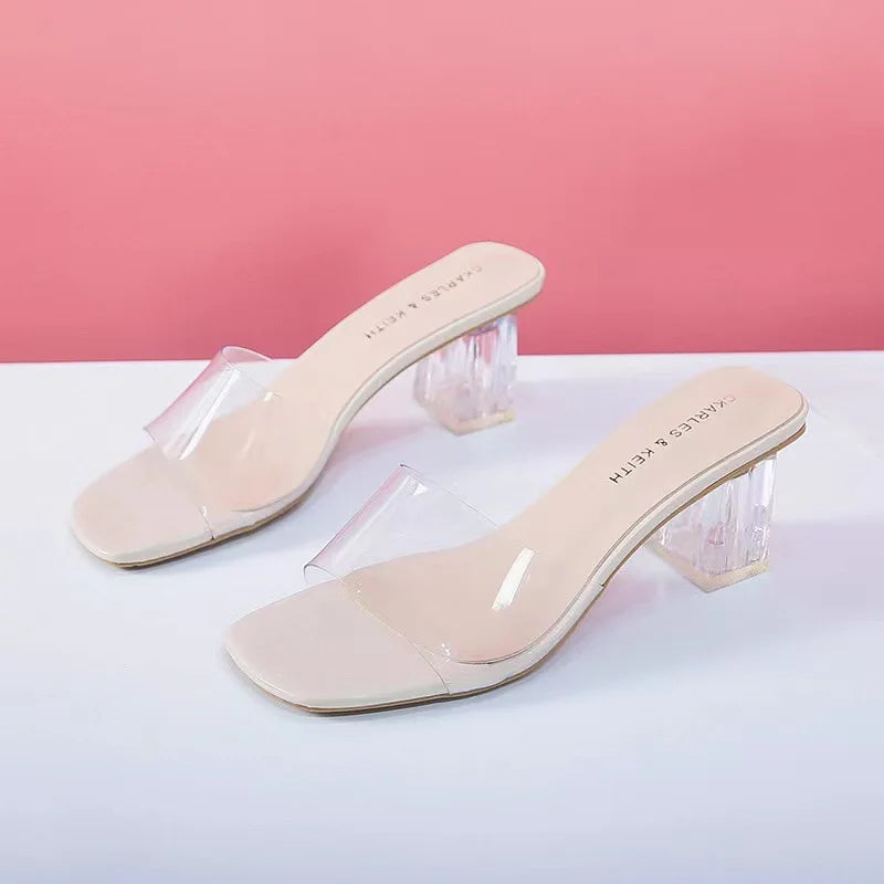 Crystal Clear Transparent Heel Slides — Size 42