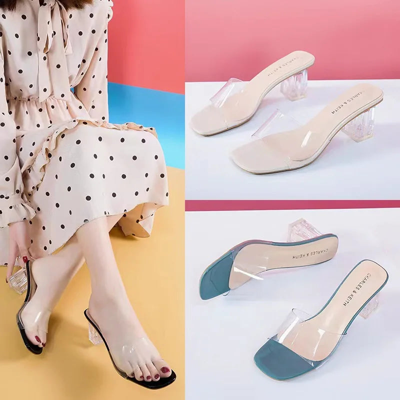 Crystal Clear Transparent Heel Slides — Size 42