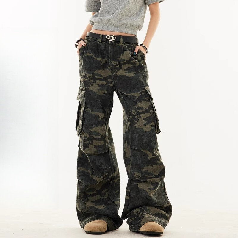 Plus Size Camouflage Straight-Leg Work Pants