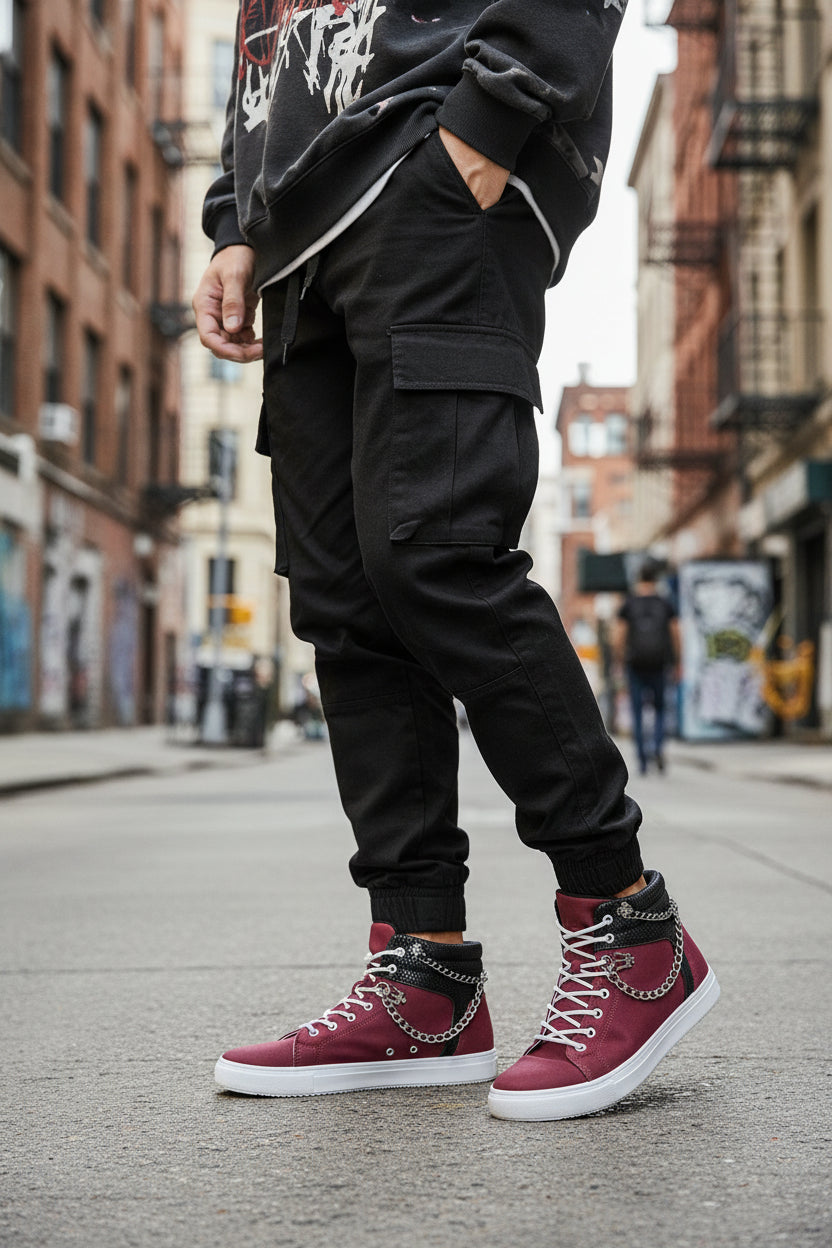 Men's High-Top Casual Canvas Sneakers, trendy boutique streetwear shoe.