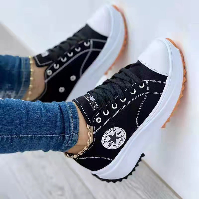 Round-Toe Canvas Platform Shoes