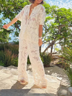 Lapel Hollow Loose Co-ord Top & Pants Set